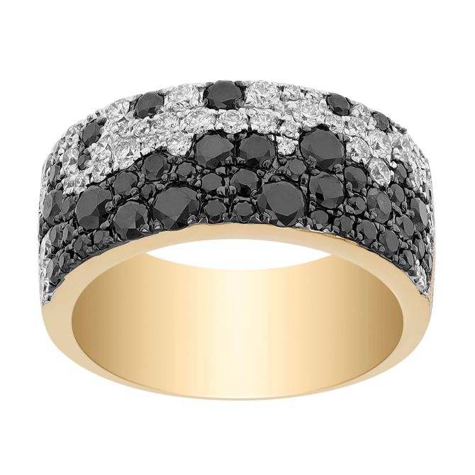 Black & White Diamond Pavé Wide Band Ring in Yellow Gold