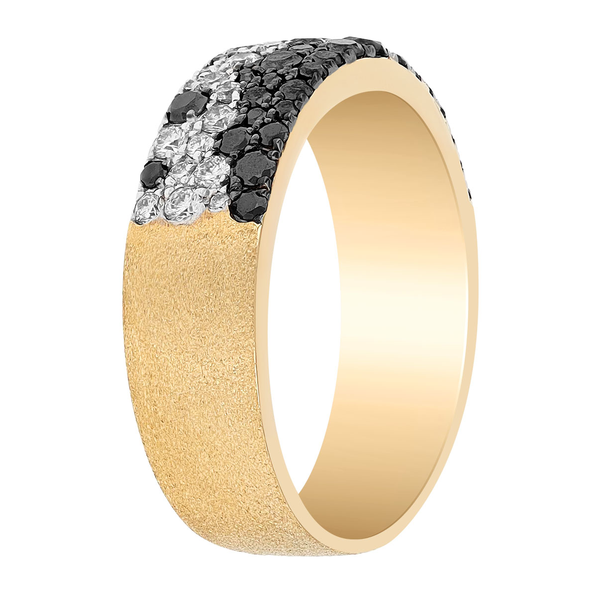Black & White Diamond Pavé Band Ring in Yellow Gold