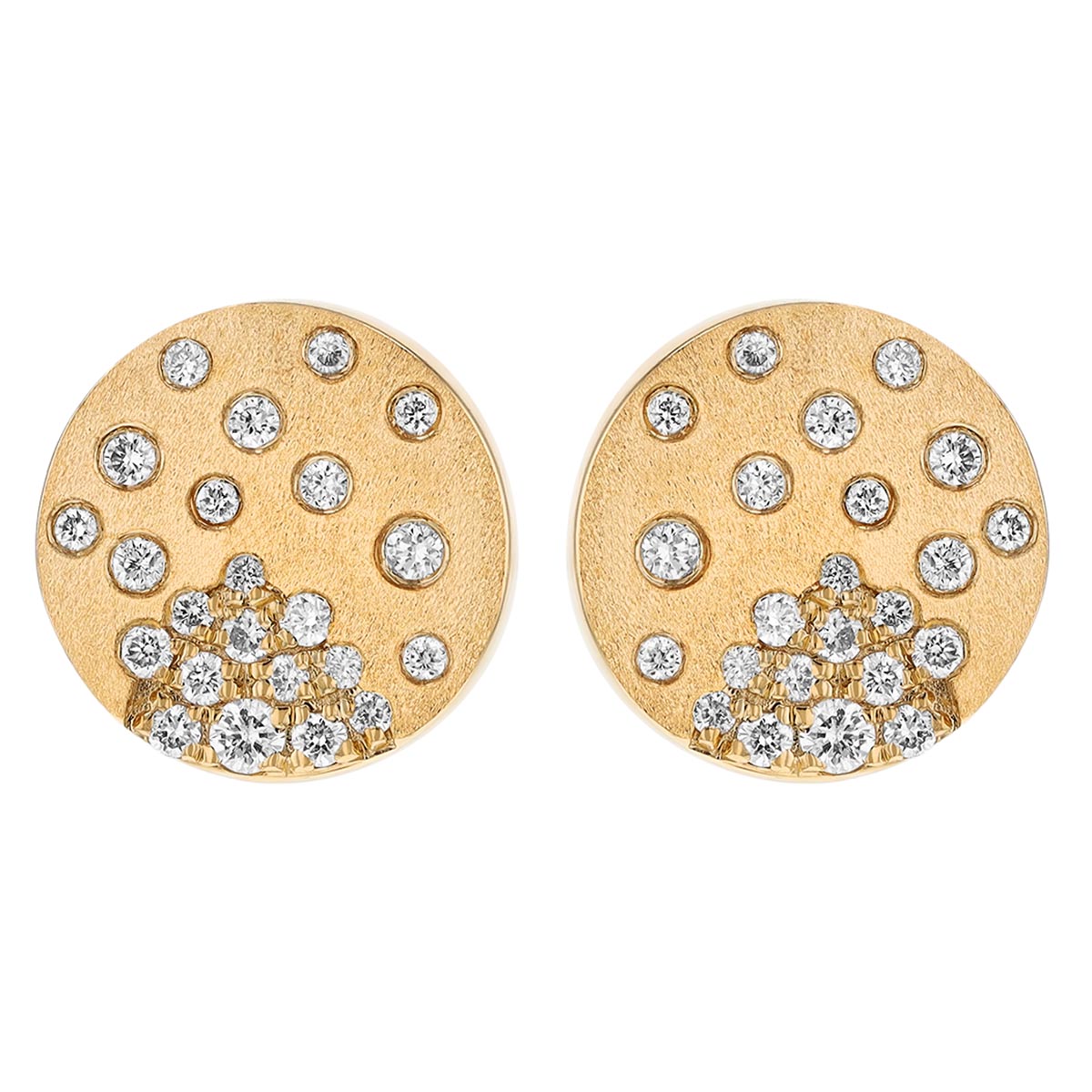 Diamond Flush Set Scattered Disc Stud Earrings in Matte Yellow Gold