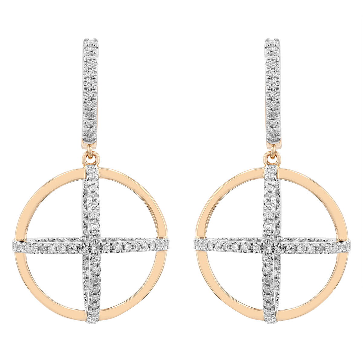 Diamond In & Out Sphere Dangle Hoop Earrings in Two Tone