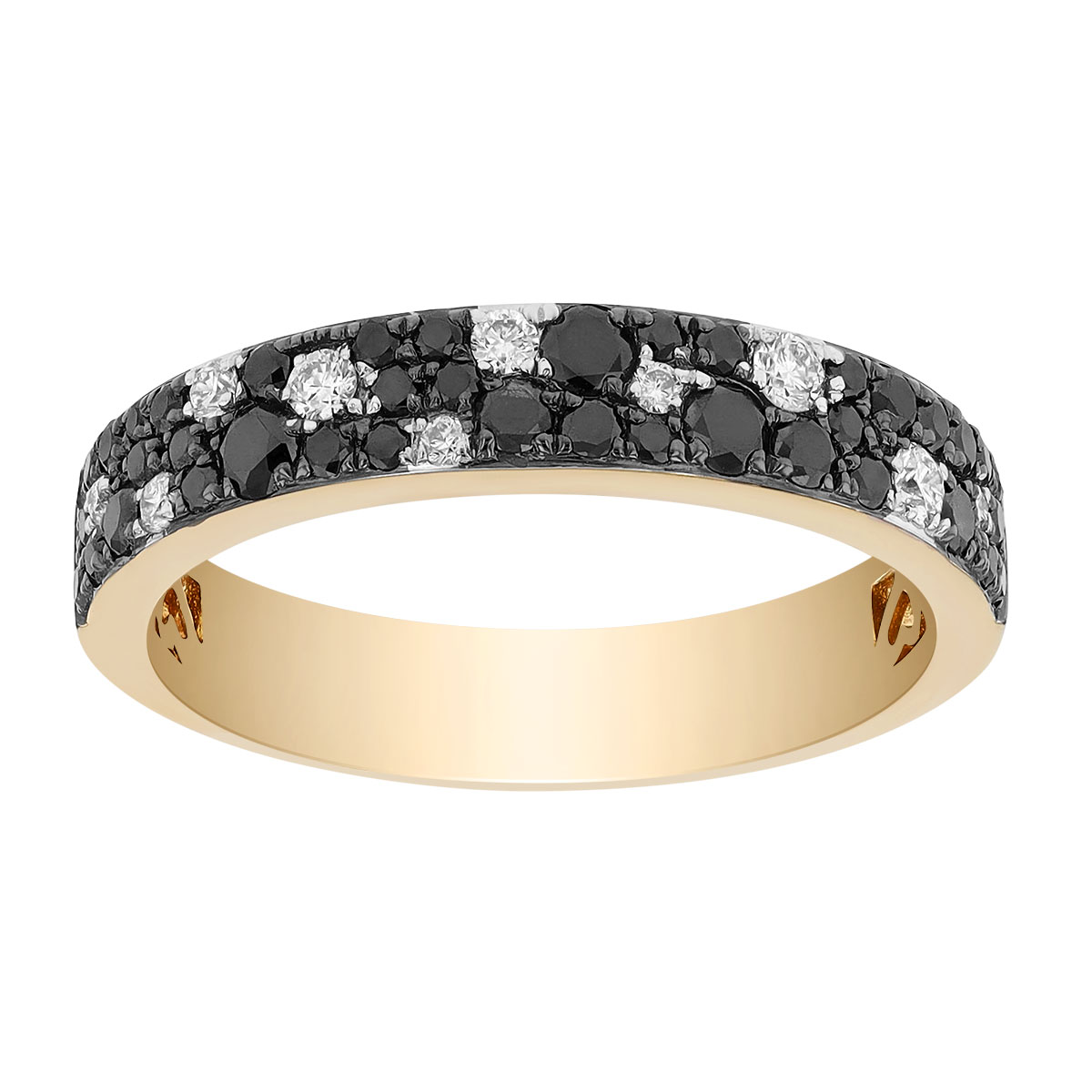 Black & White Diamond Pavé Scatter Ring in Yellow Gold