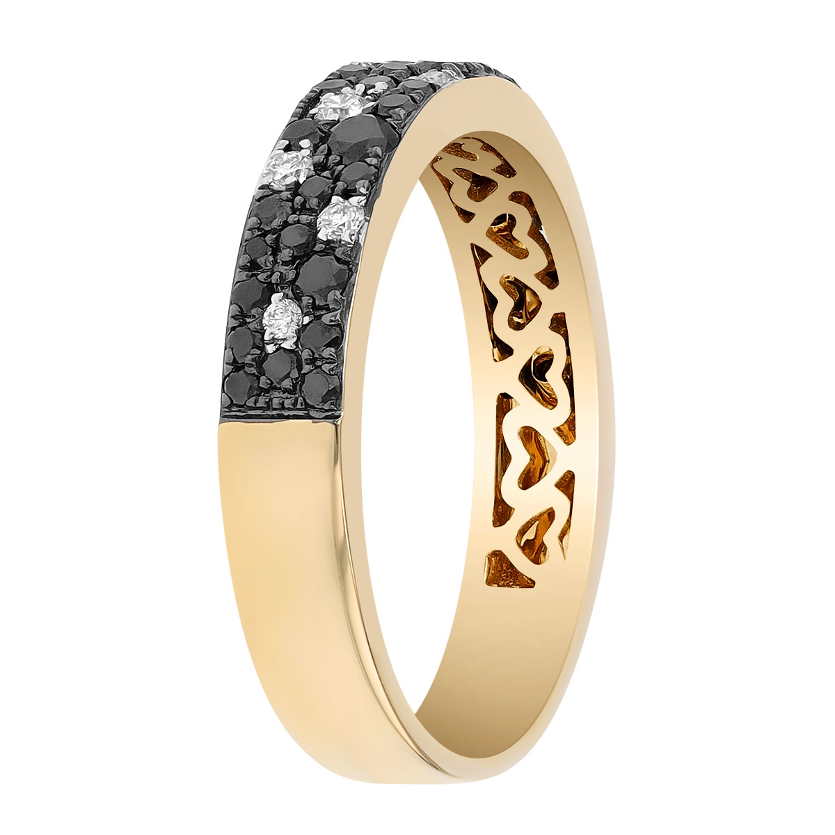 Black & White Diamond Pavé Scatter Ring in Yellow Gold