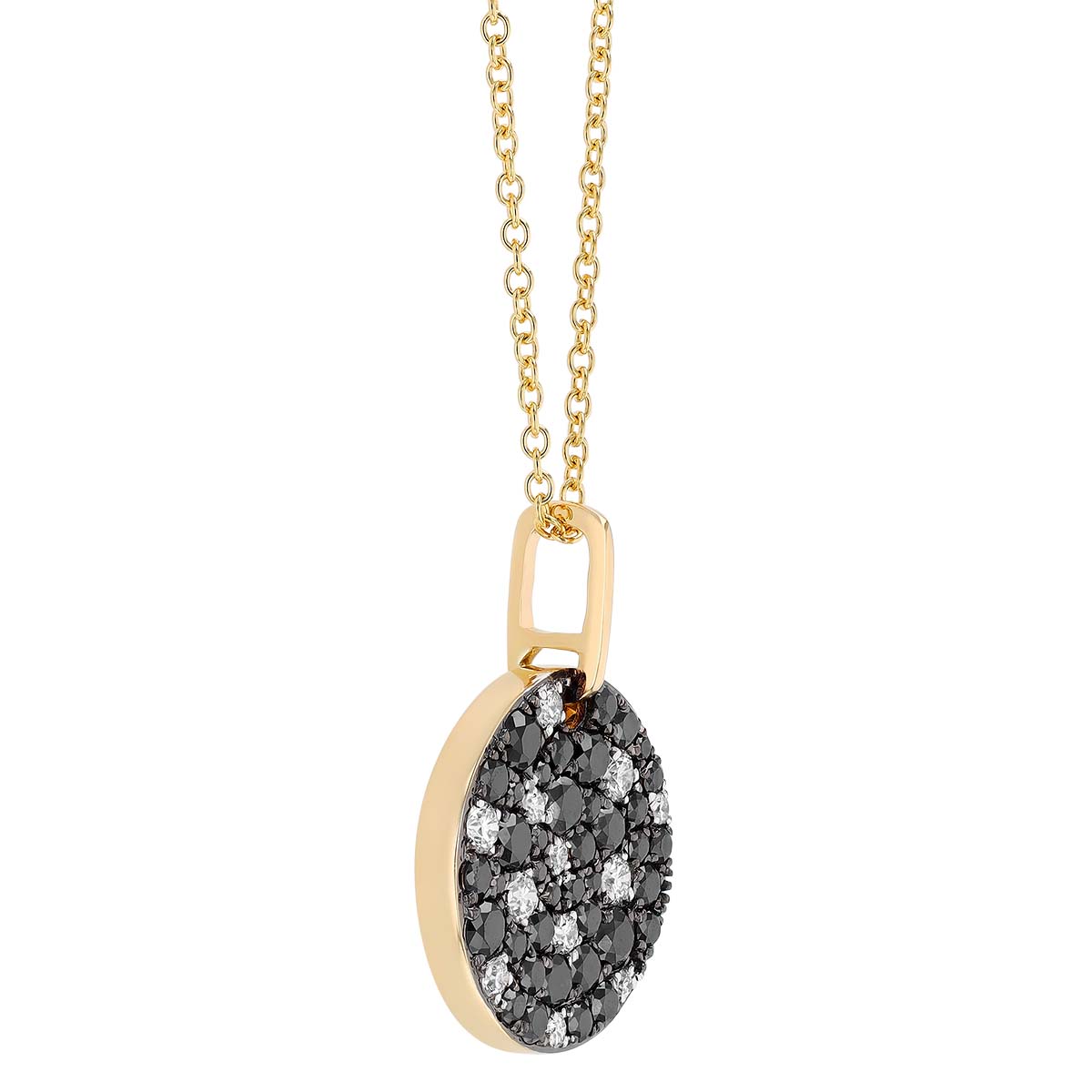 Black & White Diamond Pavé Disc Pendant in Yellow Gold