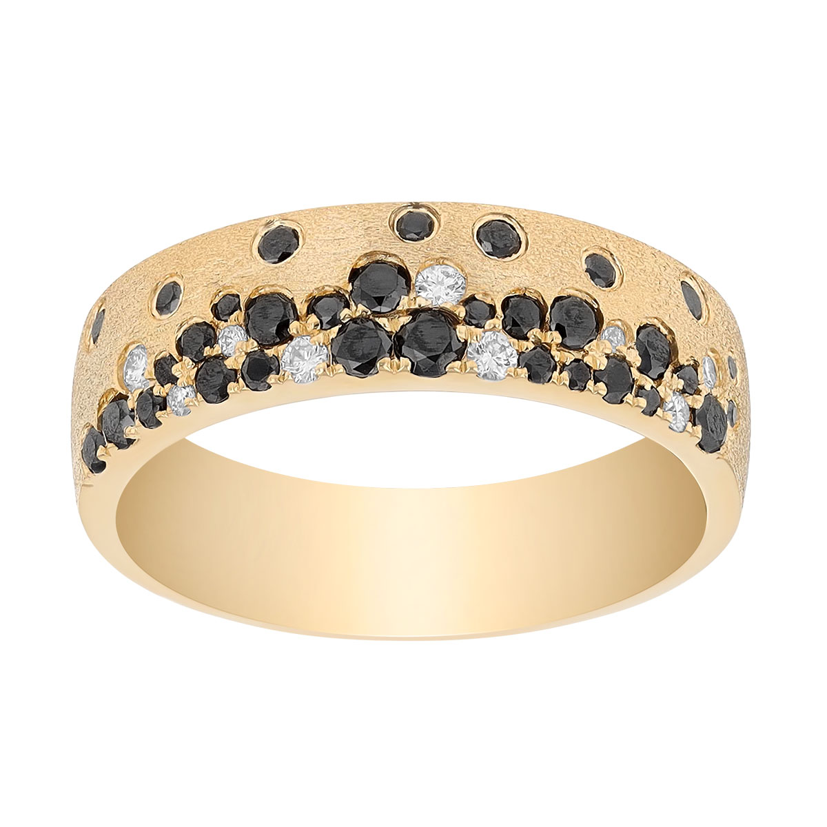Flush Set Black & White Diamond Scatter Ring in Yellow Gold