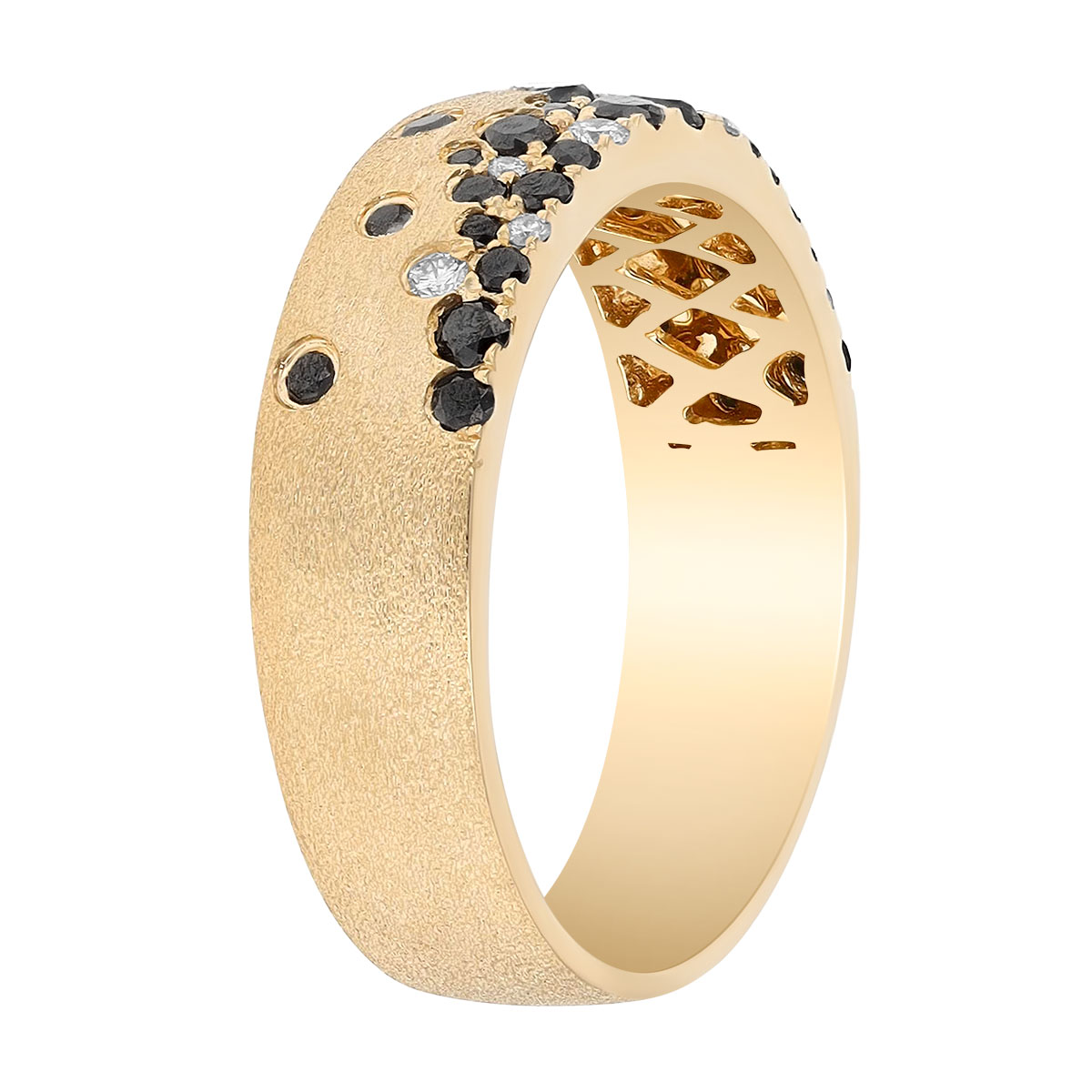 Flush Set Black & White Diamond Scatter Ring in Yellow Gold