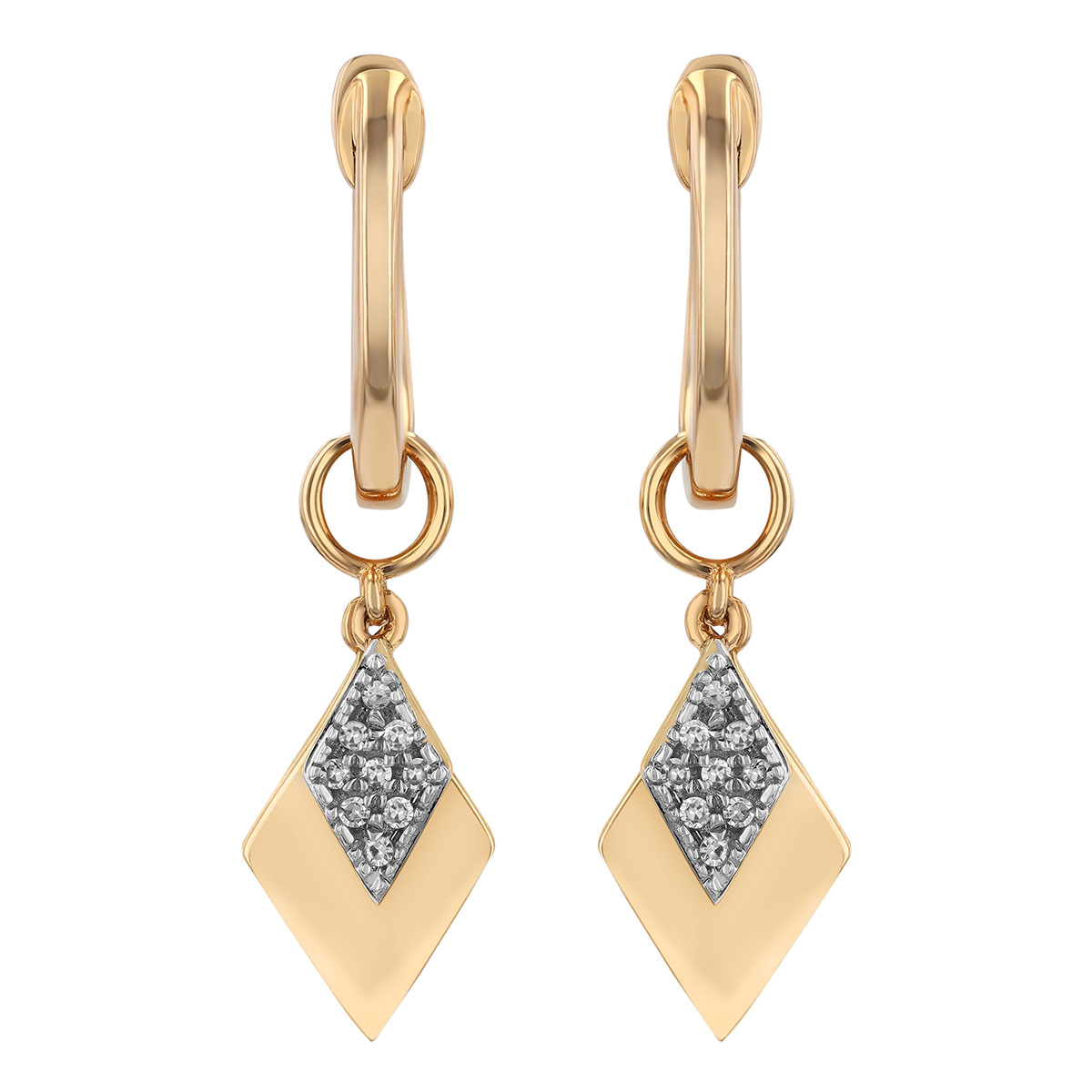 Diamond Double Kite Dangle Hoop Earrings in Yellow Gold