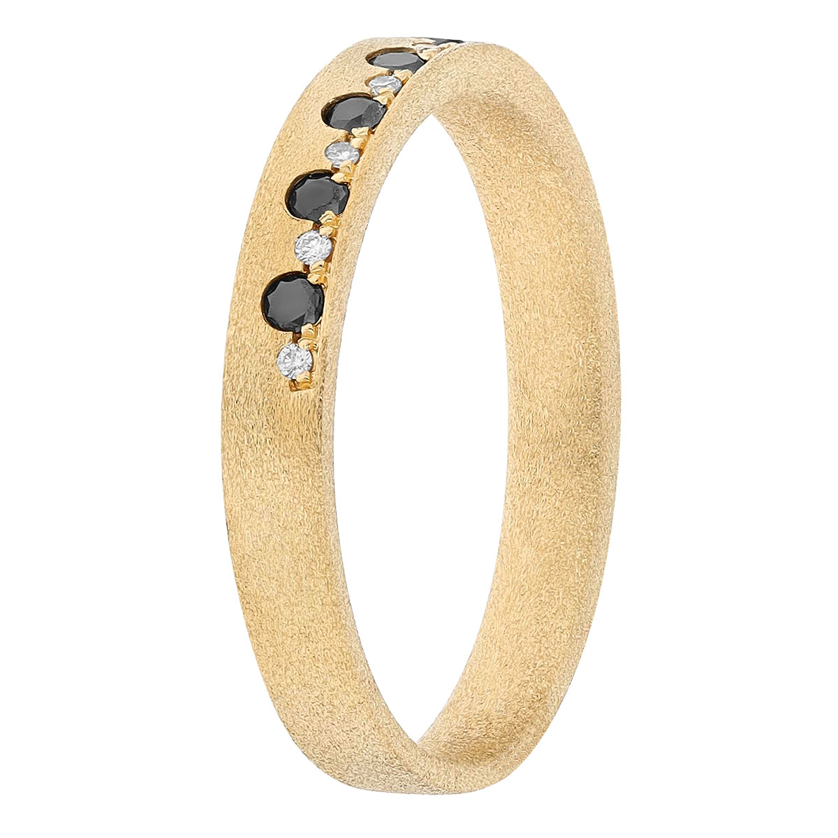 Black & White Diamond Alternating Ring in Yellow Gold