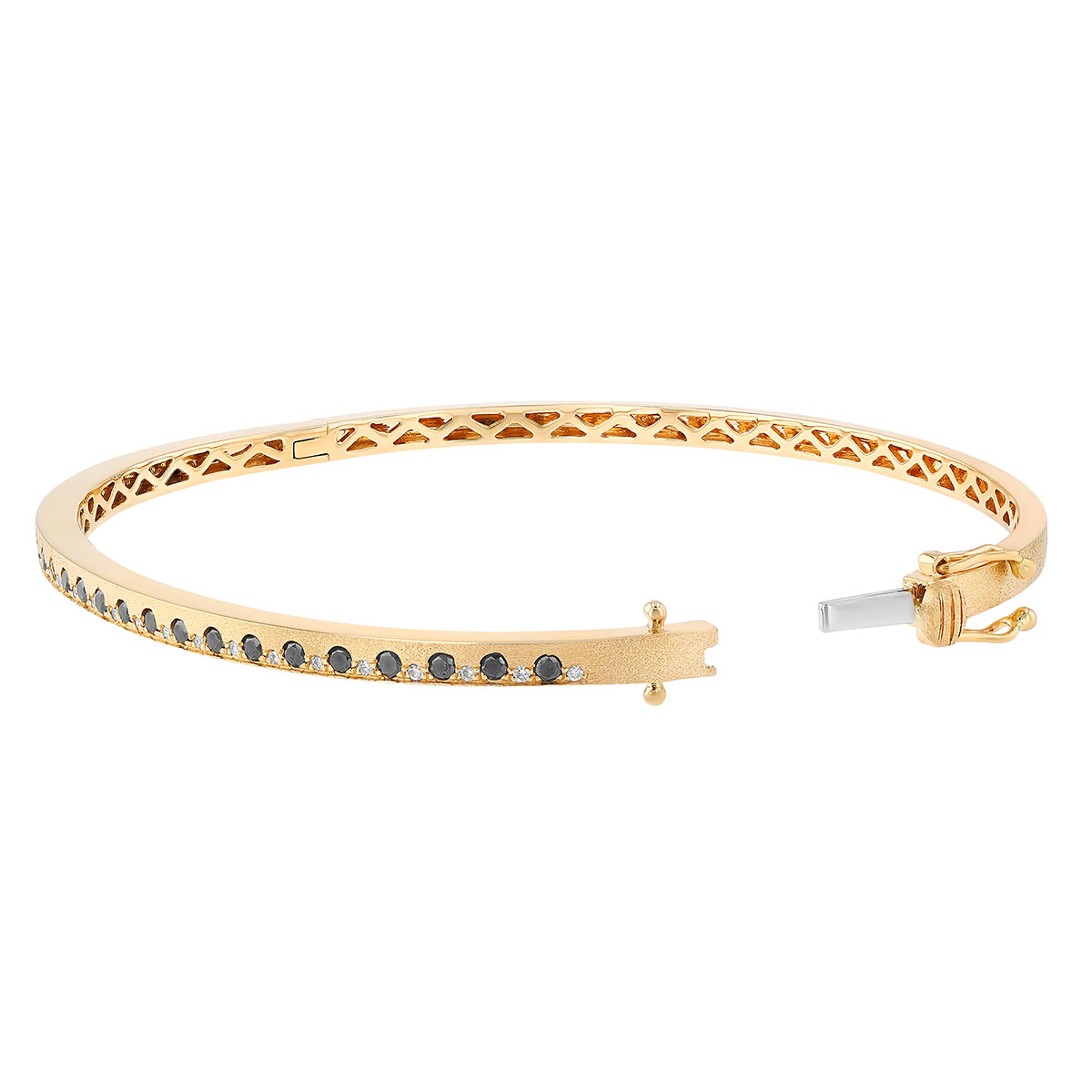Black & White Diamond Alternating Bangle Bracelet in Yellow Gold