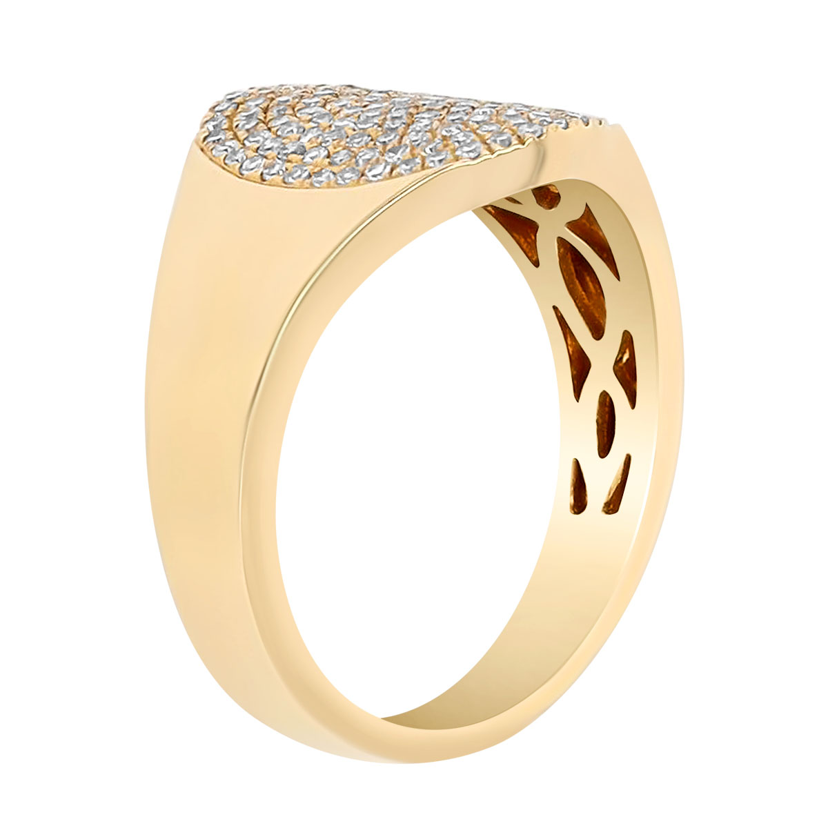 Diamond Pavé Oval Signet Ring in Yellow Gold