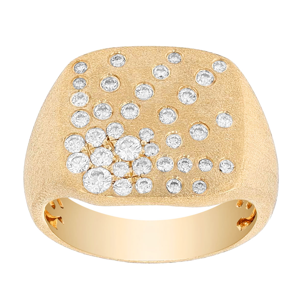 Flush Set Diamond Burst Signet Ring in Yellow Gold