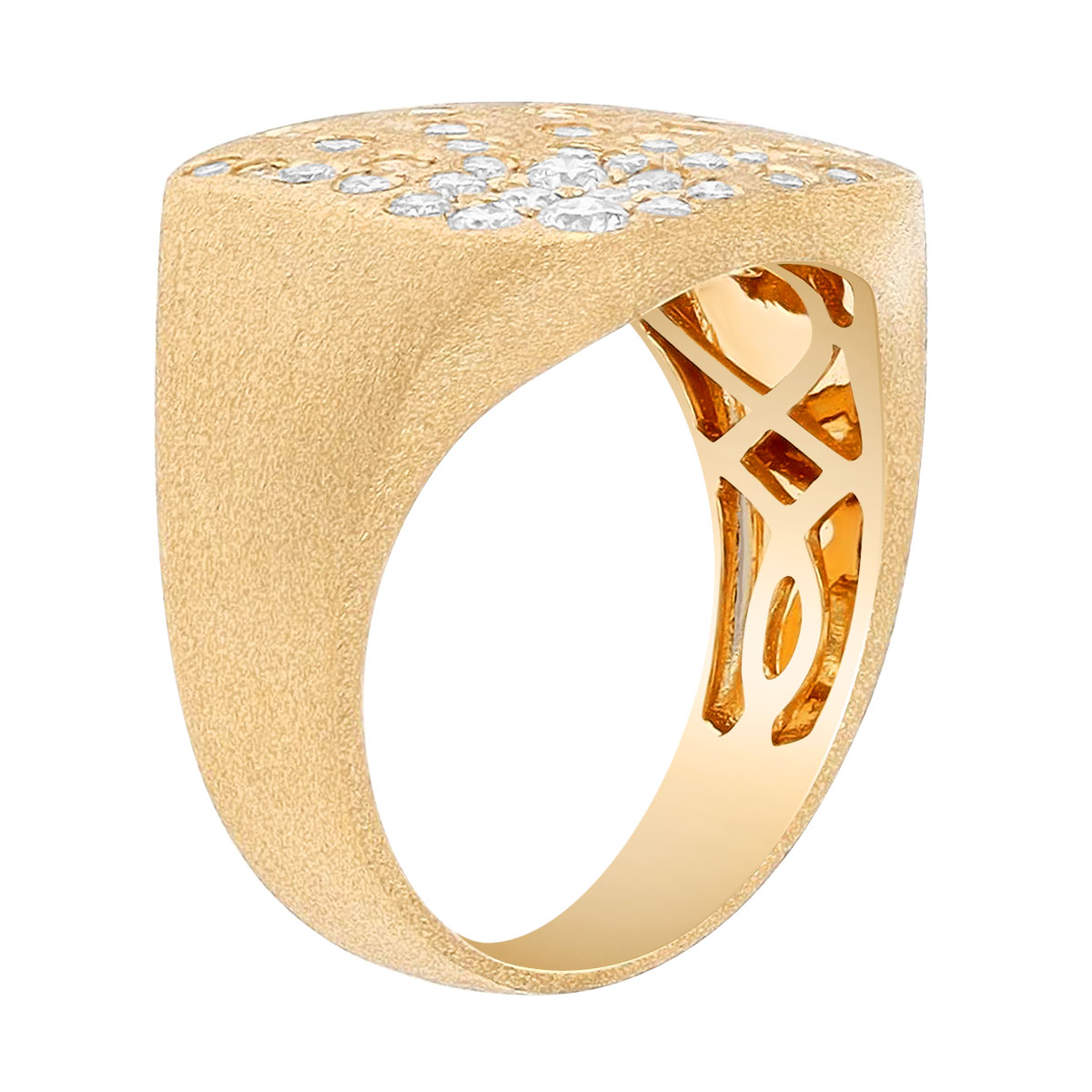 Flush Set Diamond Burst Signet Ring in Yellow Gold