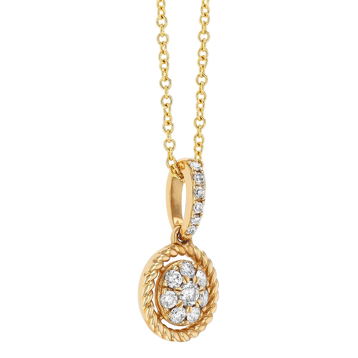 Diamond Pavé Rope Edge Circle Pendant in Yellow Gold