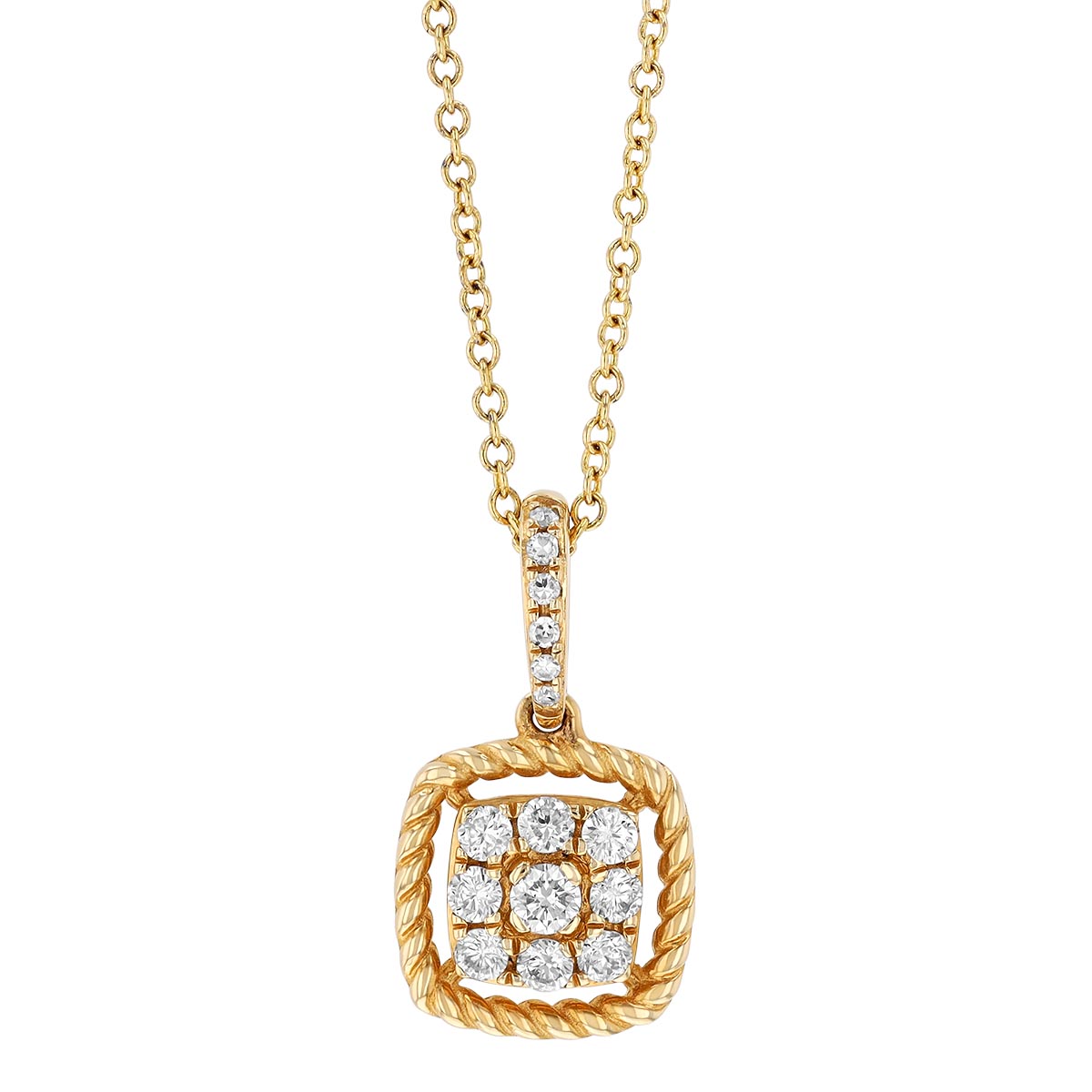 Diamond Pavé Rope Edge Square Pendant in Yellow Gold