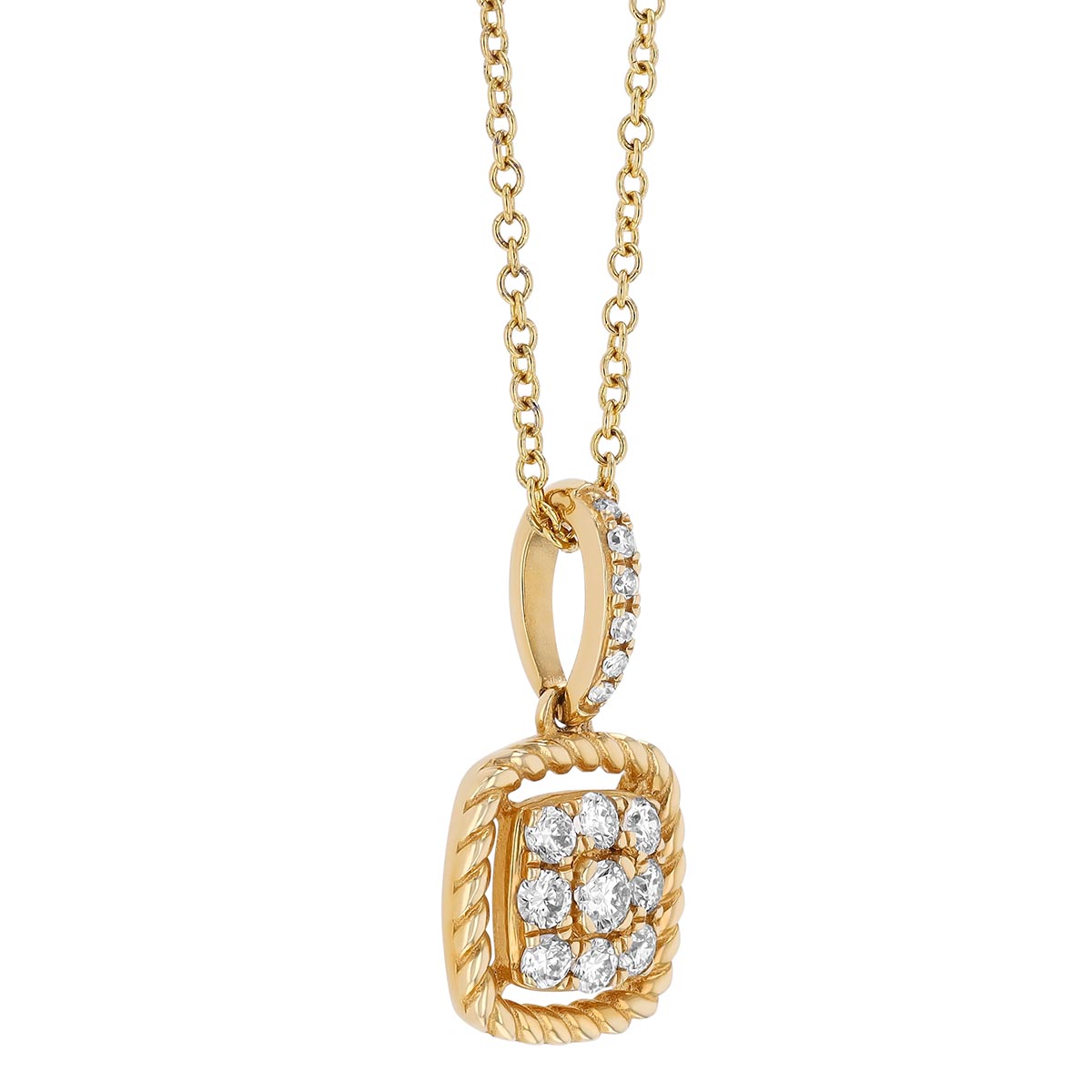 Diamond Pavé Rope Edge Square Pendant in Yellow Gold