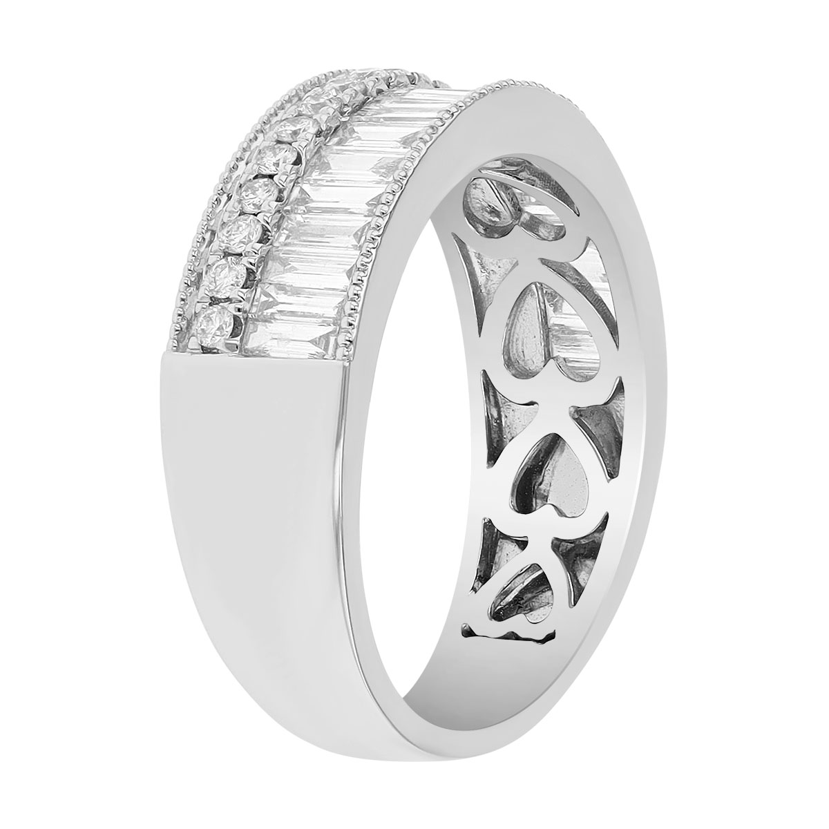 Baguette & Round Diamond 2 Row Ring in White Gold