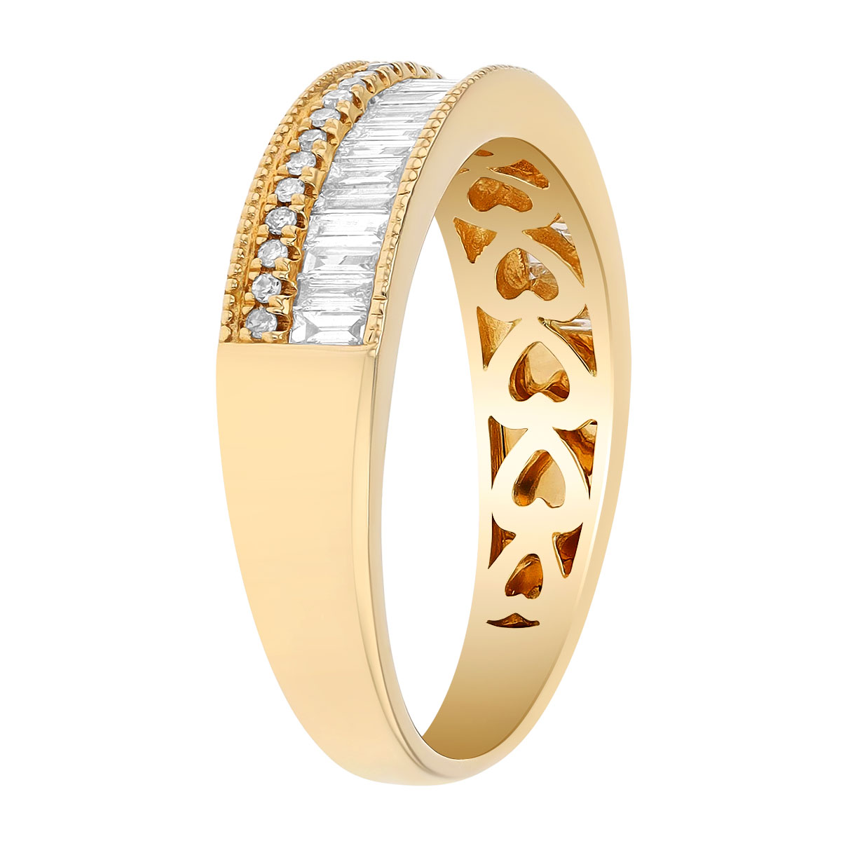 Baguette & Round Diamond 2 Row Ring in Yellow Gold