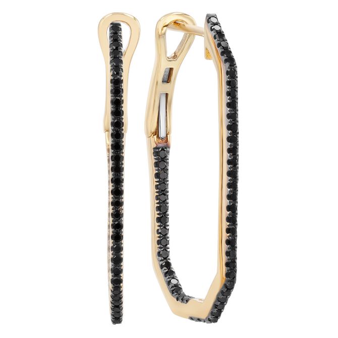 Black Diamond In & Out Geometric Hoop Earrings in Yellow Gold