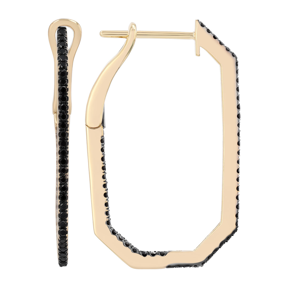 Black Diamond In & Out Geometric Hoop Earrings in Yellow Gold