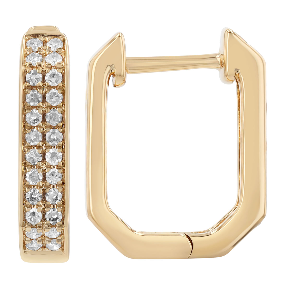 Diamond Pavé 2 Row Geometric Hoop Earrings in Yellow Gold