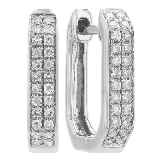 Diamond Pavé 2 Row Geometric Hoop Earrings in White Gold
