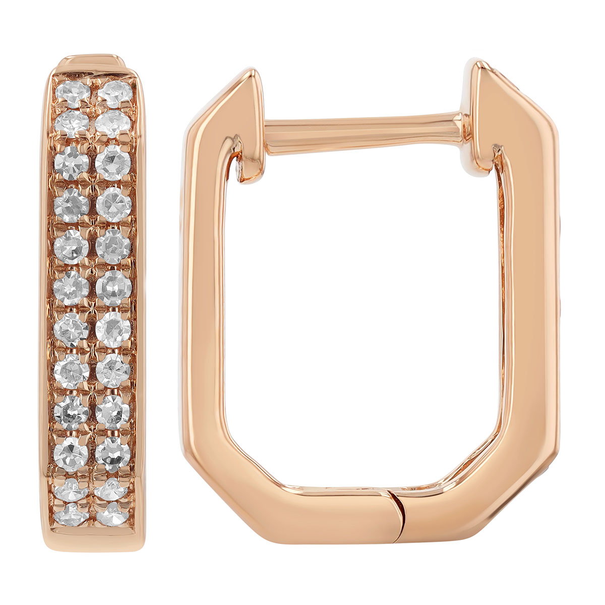 Diamond Pavé 2 Row Geometric Hoop Earrings in Rose Gold