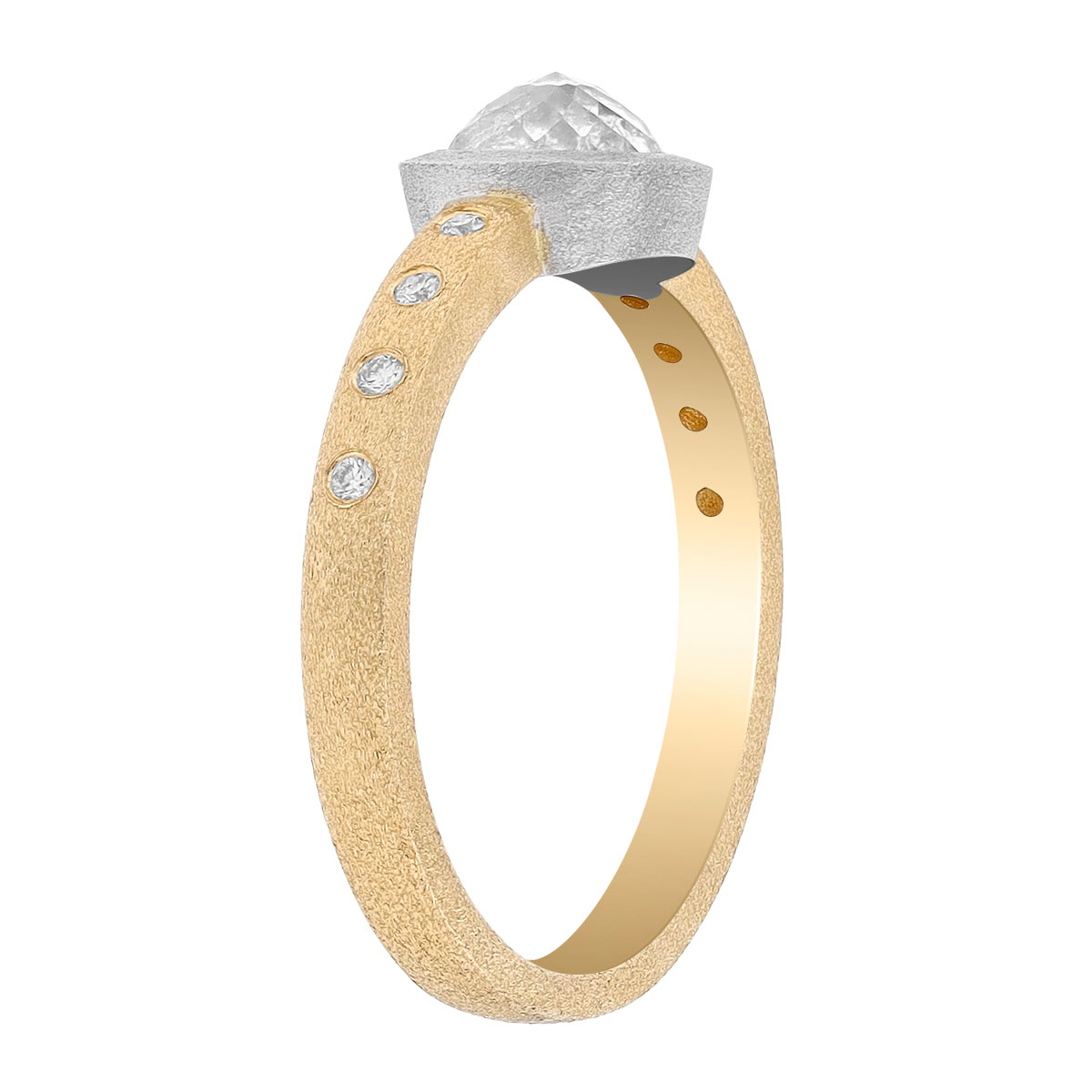 Bezel Set Rose Cut Diamond & Side Stone Ring in Two Tone