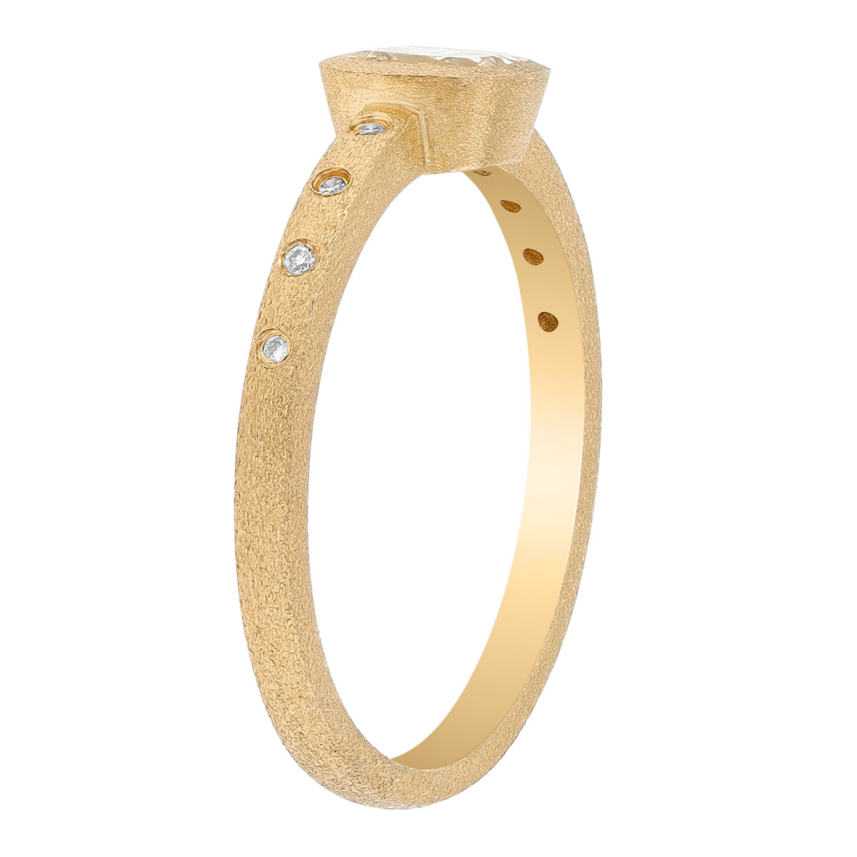 Bezel Set Cushion Cut Yellow Diamond & Side Stone Ring in Yellow Gold