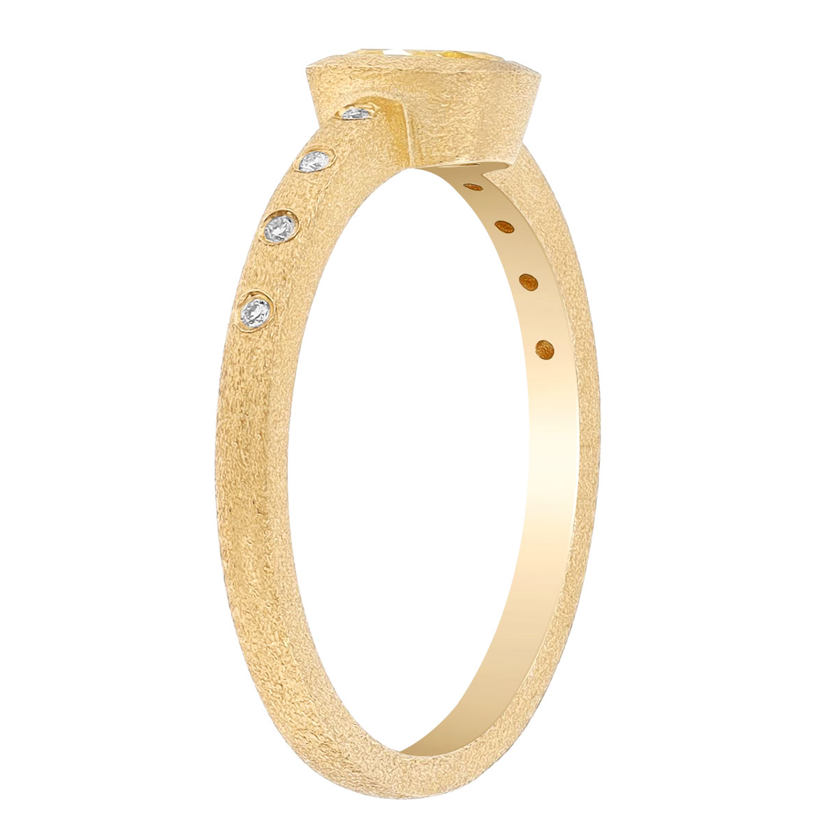 Bezel Set Cushion Cut Yellow Diamond & Side Stone Ring in Yellow Gold