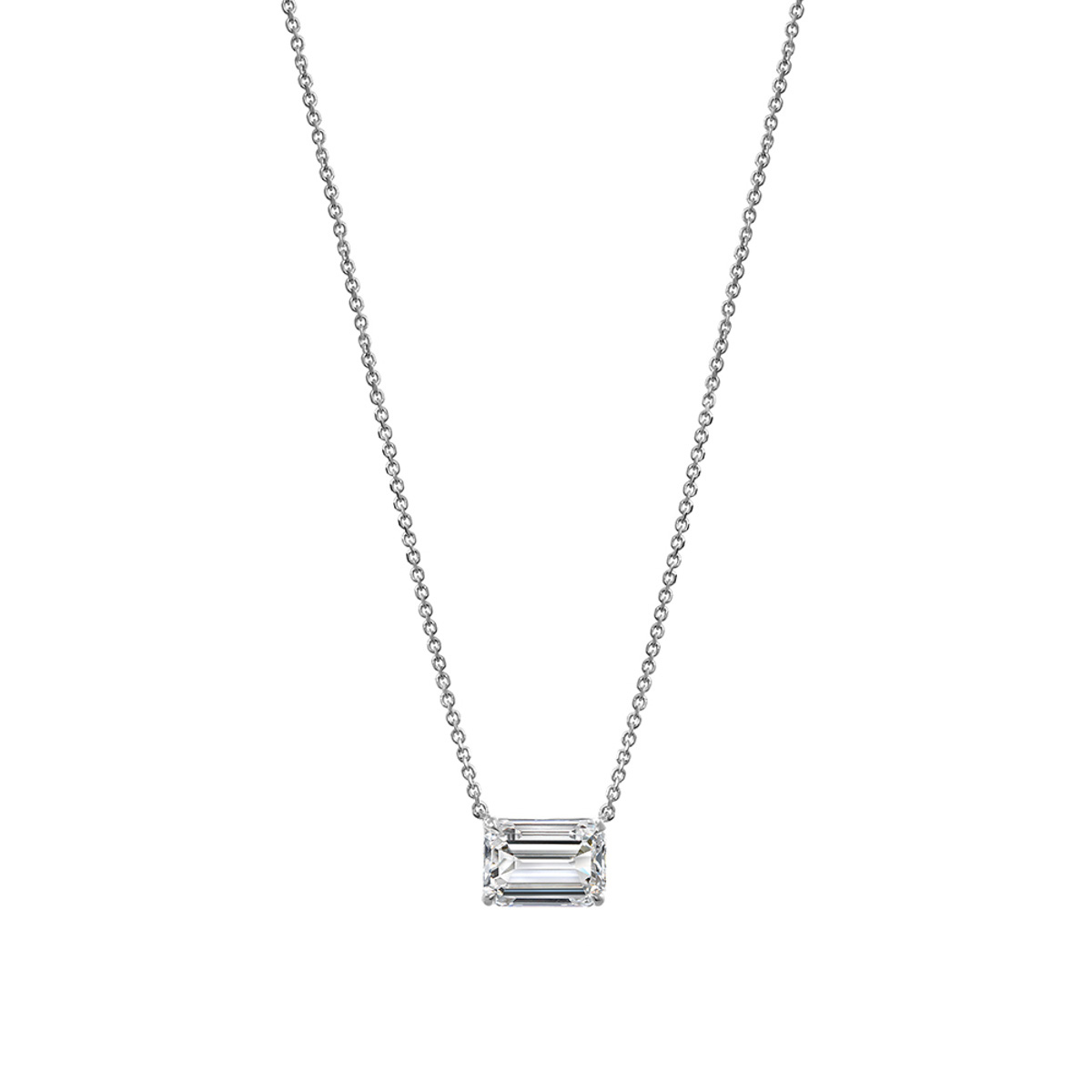 Clarity Diamond Signature Lab-Grown Emerald Cut Diamond Solitaire Pendant in White Gold, 1.58 ct