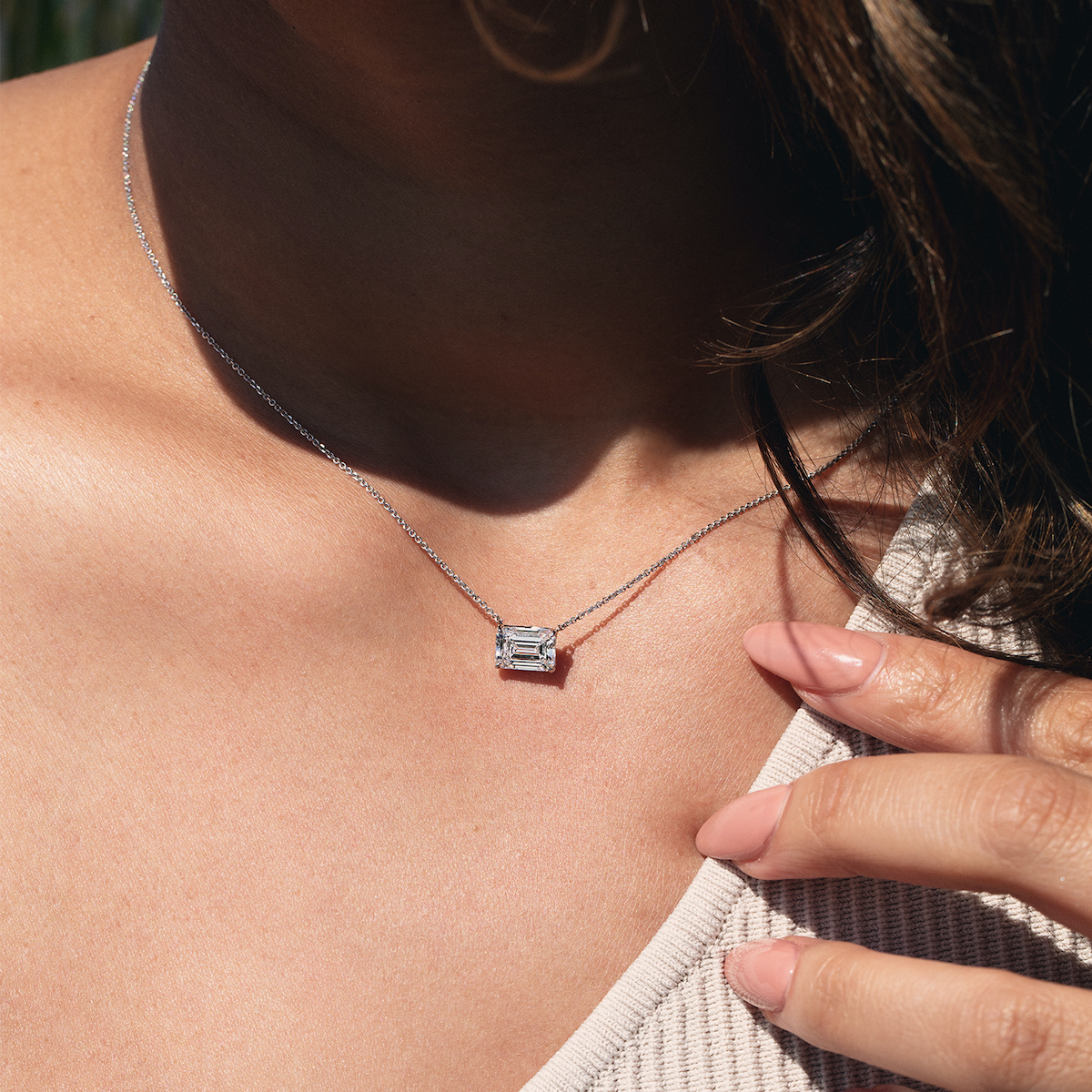 Clarity Diamond Signature Lab-Grown Emerald Cut Diamond Solitaire Pendant in White Gold, 1.58 ct