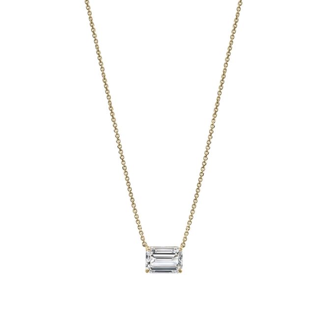 Clarity Diamond Signature Lab-Grown Emerald Cut Diamond Solitaire Pendant in Yellow Gold, 1.49 ct