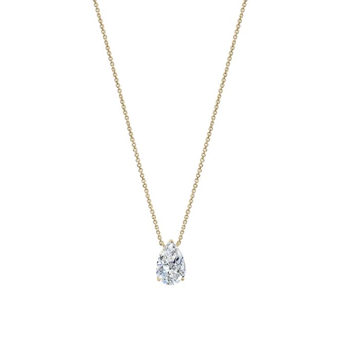 Clarity Diamond Signature Lab-Grown Pear Shaped Diamond Solitaire Pendant in Yellow Gold, 1.58 ct