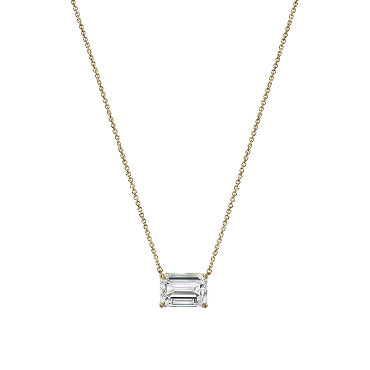 Clarity Diamond Signature Lab-Grown Emerald Cut Diamond Solitaire Pendant in Yellow Gold, 2.04 ct
