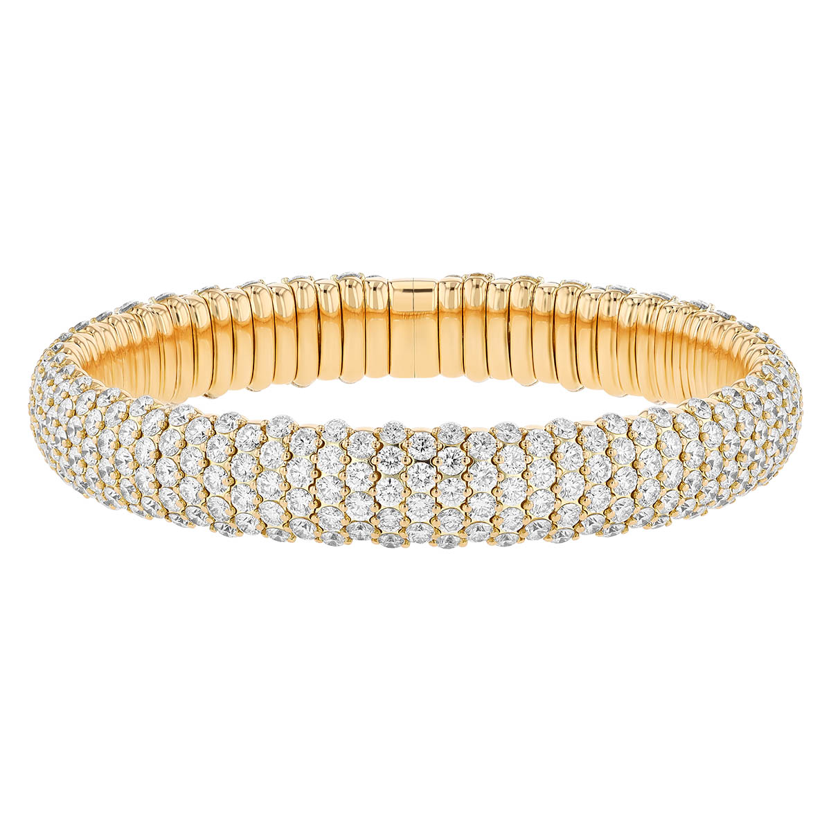 Zydo Diamond Pave Wide Flex Bracelet in Yellow Gold