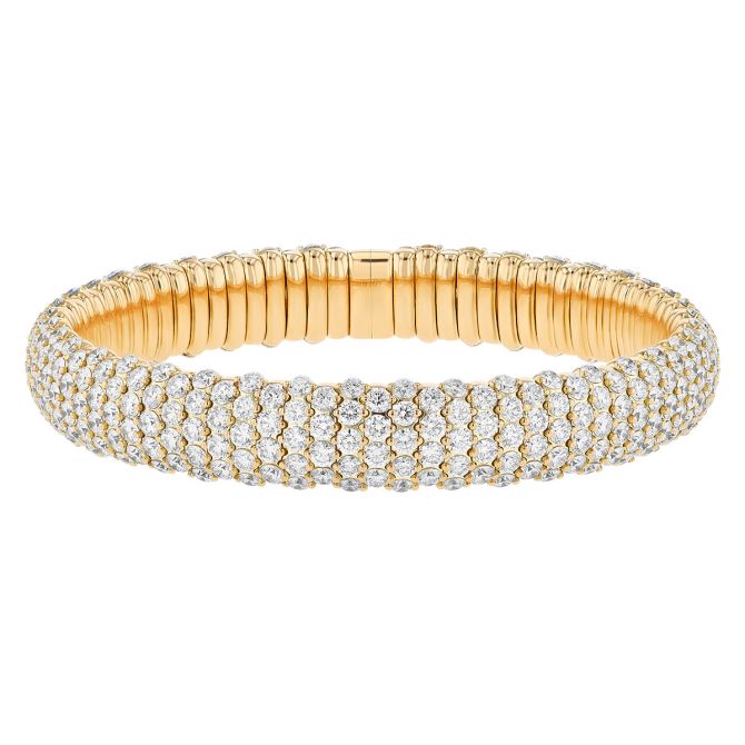 Zydo Diamond Pave Wide Flex Bracelet in Yellow Gold