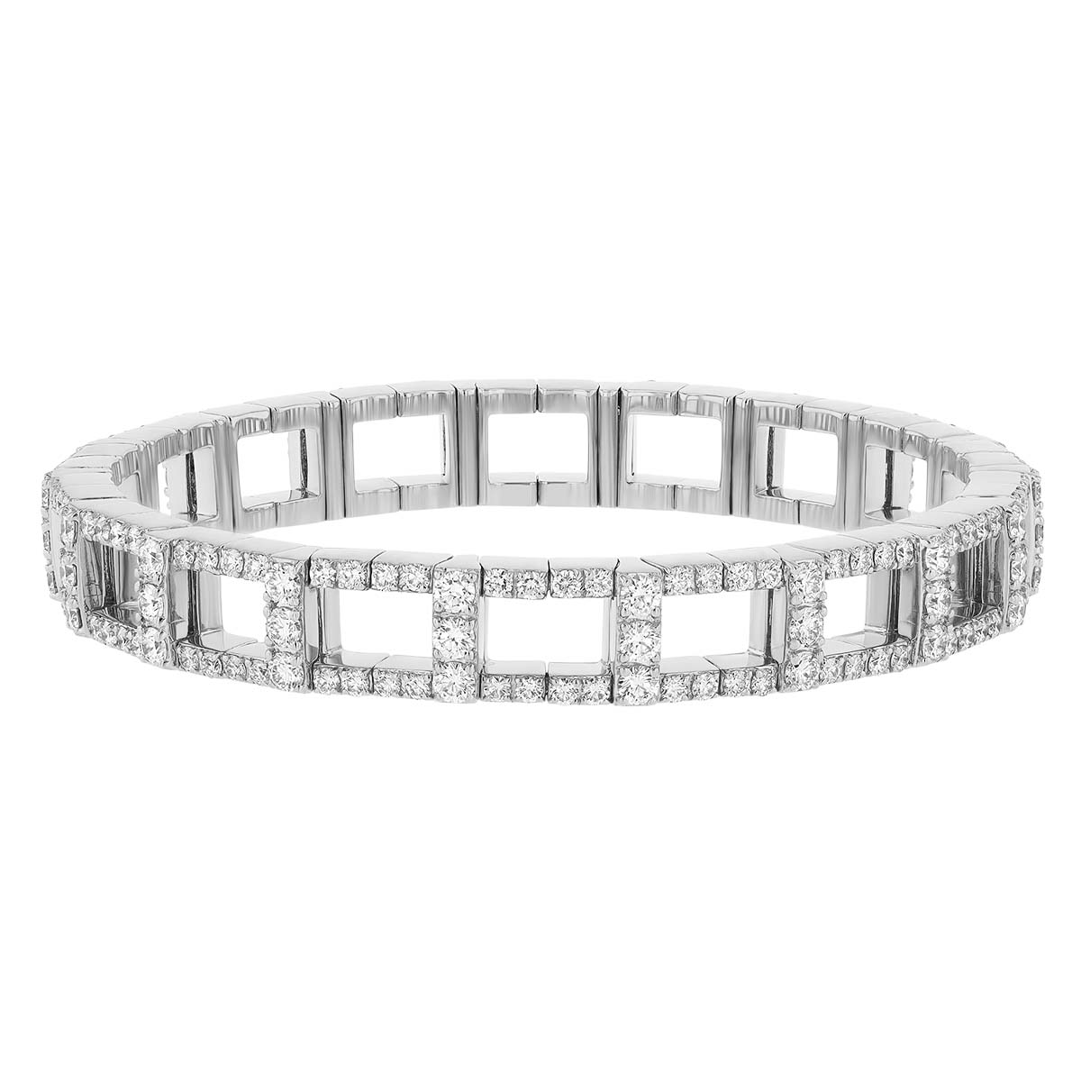 Zydo Diamond Open Rectangle Link Stretch Bracelet in White Gold
