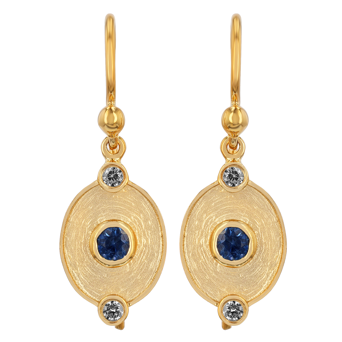 Marika Sapphire & Diamond Oval Dangle Earrings in Yellow Gold
