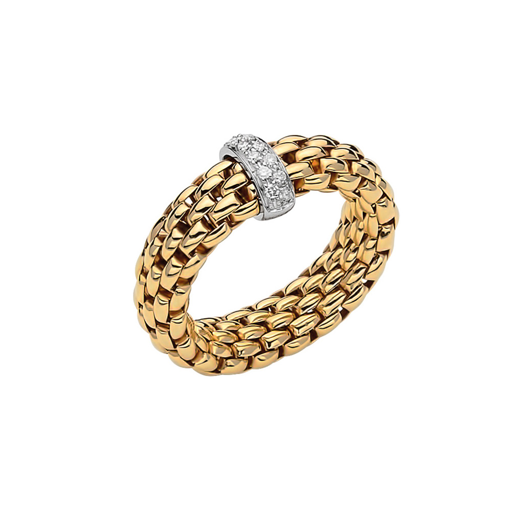FOPE Vendome Flex'It Ring in Yellow & White Gold with Diamond Station, Size M