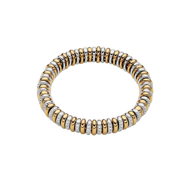 FOPE Flex'It Stretch Bracelet with Diamond Rondels in White & Yellow Gold, Size M