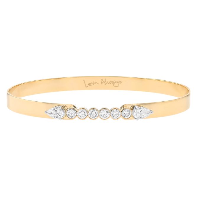 Phillips House Double Pear & Round Diamond Love Always Bangle Bracelet in Yellow Gold