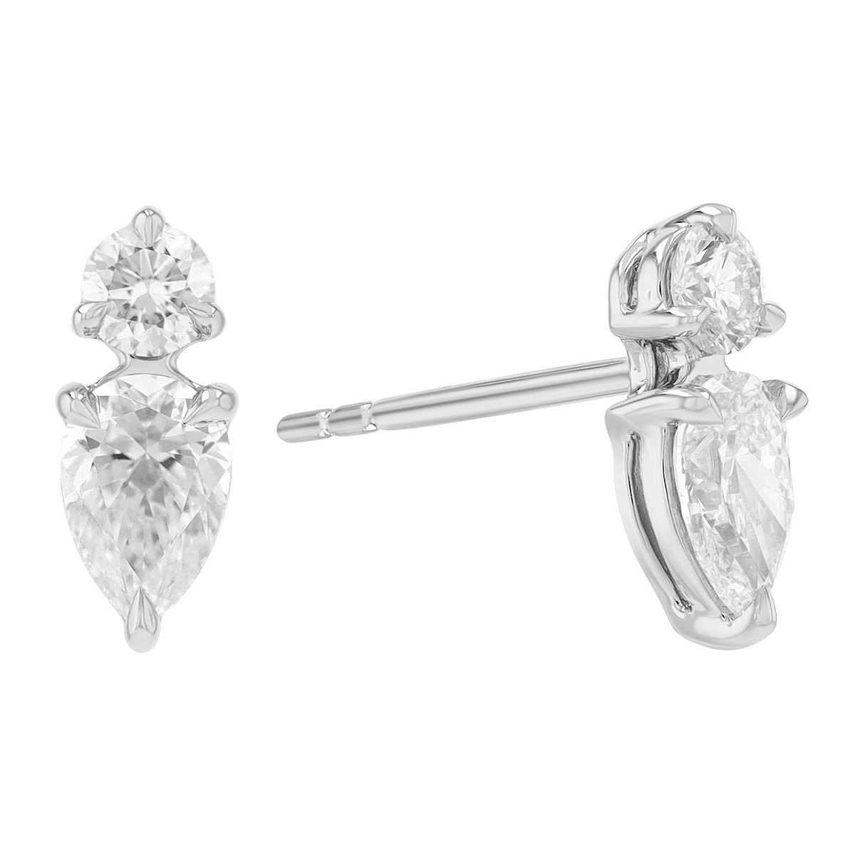 Phillips House Round & Pear Diamond Stud Earrings in Platinum