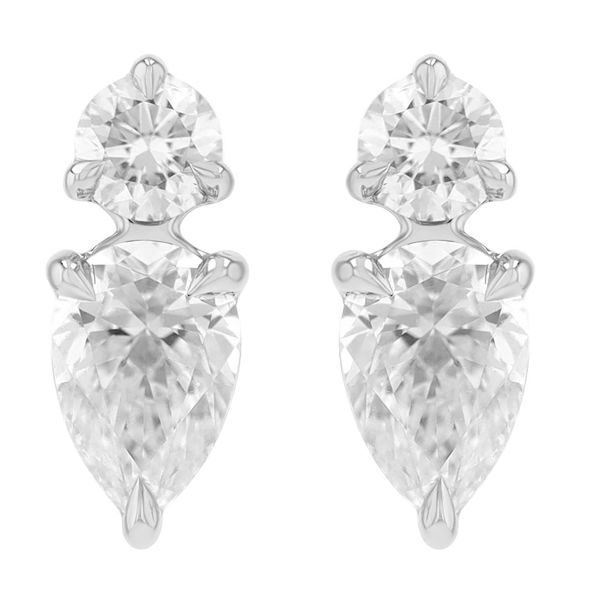 Phillips House Round & Pear Diamond Stud Earrings in Platinum