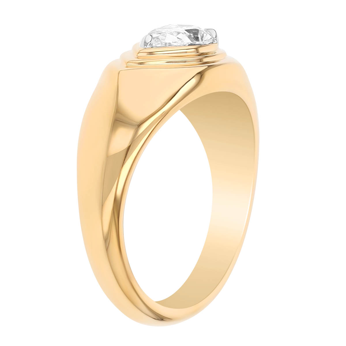 Phillips House Pear Shaped Diamond East-West Signet Pinky Ring in Yellow Gold