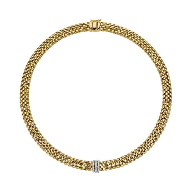 FOPE Panorama Collar Necklace in Yellow & White Gold with Diamond Rondels, 18"