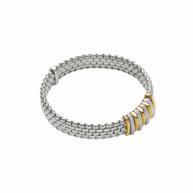 FOPE Panorama Flex'It 9 Rondel Bracelet in White & Yellow Gold with Diamonds