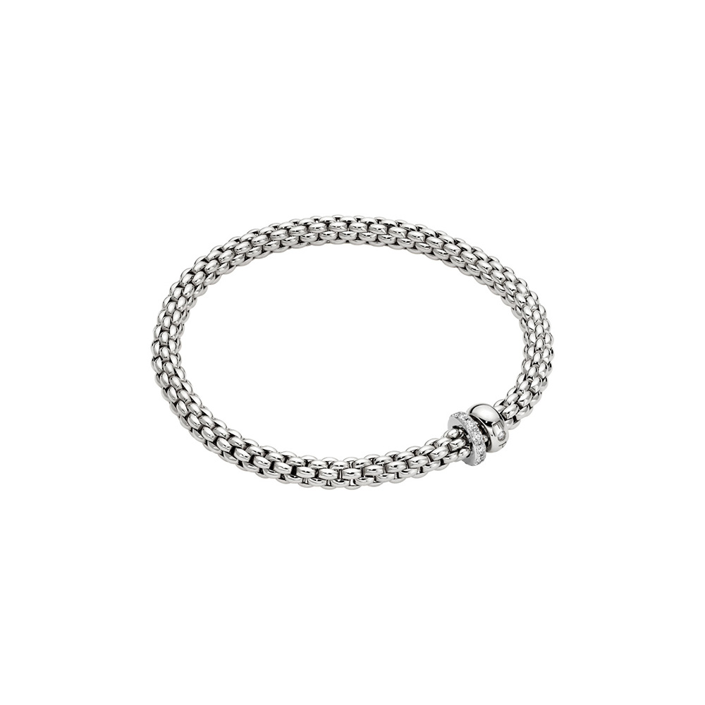 FOPE Solo Flex'It Double Rondel Bracelet in White Gold with Diamond Pave, Size M