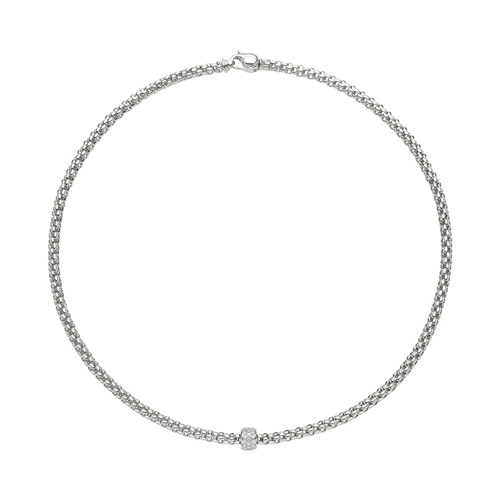 FOPE Solo Flex'It Necklace in White Gold with Diamond Pave Rondel, 17