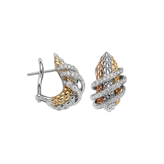 FOPE Solo Yellow, White & Rose Gold Huggie Earrings with Diamond Pave