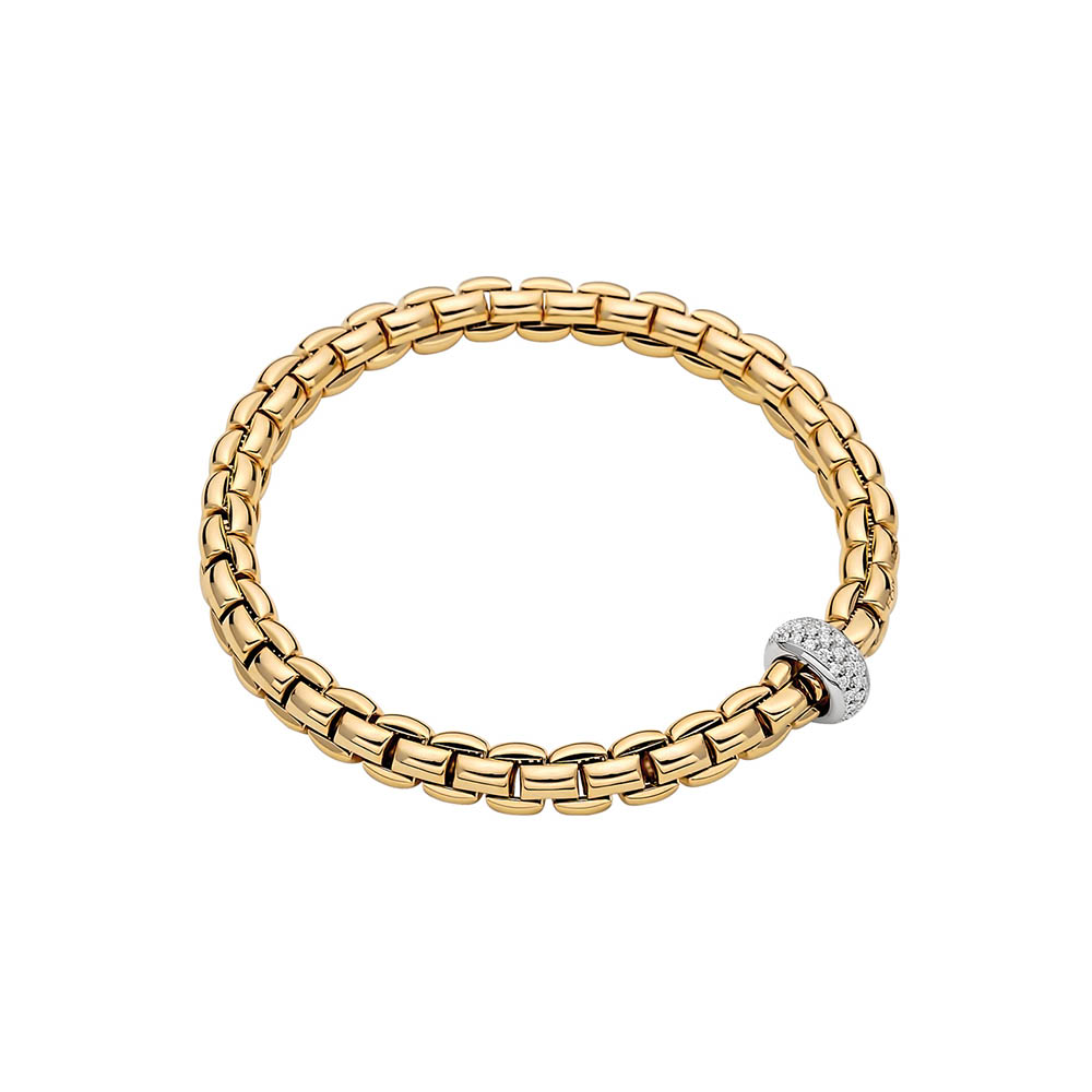 FOPE Eka Flex'It Bracelet in Yellow & White Gold with Single Diamond Pave Station, Size M