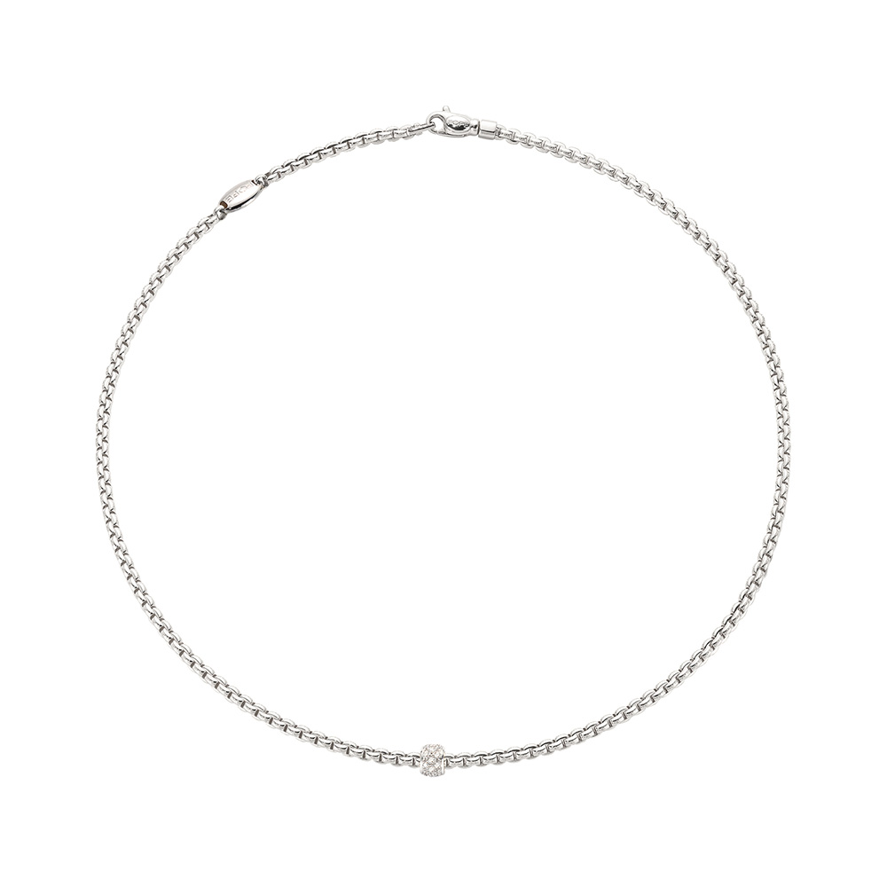 FOPE Eka Necklace in White Gold with Single Diamond Pave Station, 17